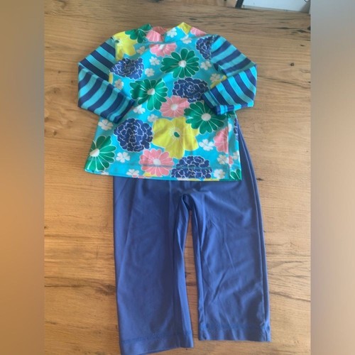Mini Boden Floral Rashguard Set Blau Mädchen 12Y Preloved