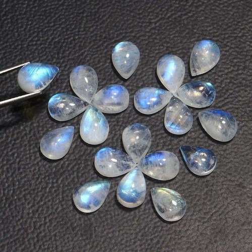 9*6 MM Natural Rainbow Moonstone Loose Gemstone Pear Shape Cabochon Lot - Picture 3 of 3