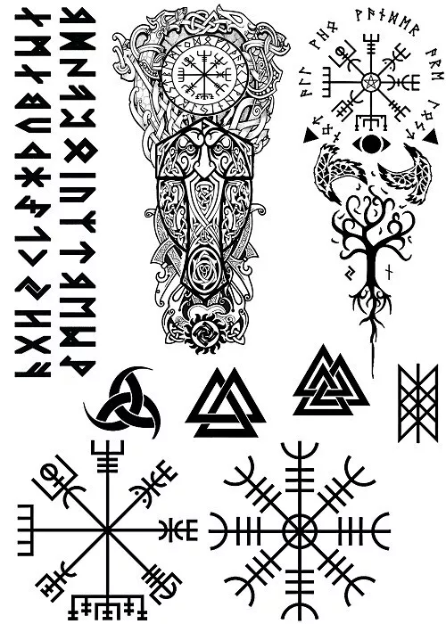 Temporary Tattoo Set For Men Women Chest Hand Arm Fake Viking Tattoo Body  Art | eBay