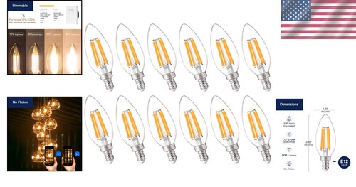 12-Pack 100W Equivalent Dimmable E12 LED Bulbs - Soft White, 800 Lumens - Picture 2 of 9