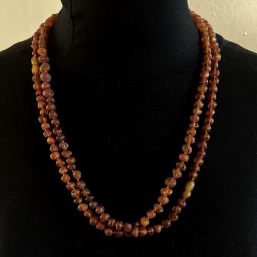 Poland Vintage Natural Baltic Amber Beads Necklace 3-pcs Connected 50 in. Length