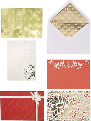 Martha Stewart Paper Greenery Christmas Card Kit 20 Cards Envelopes Red and Gold