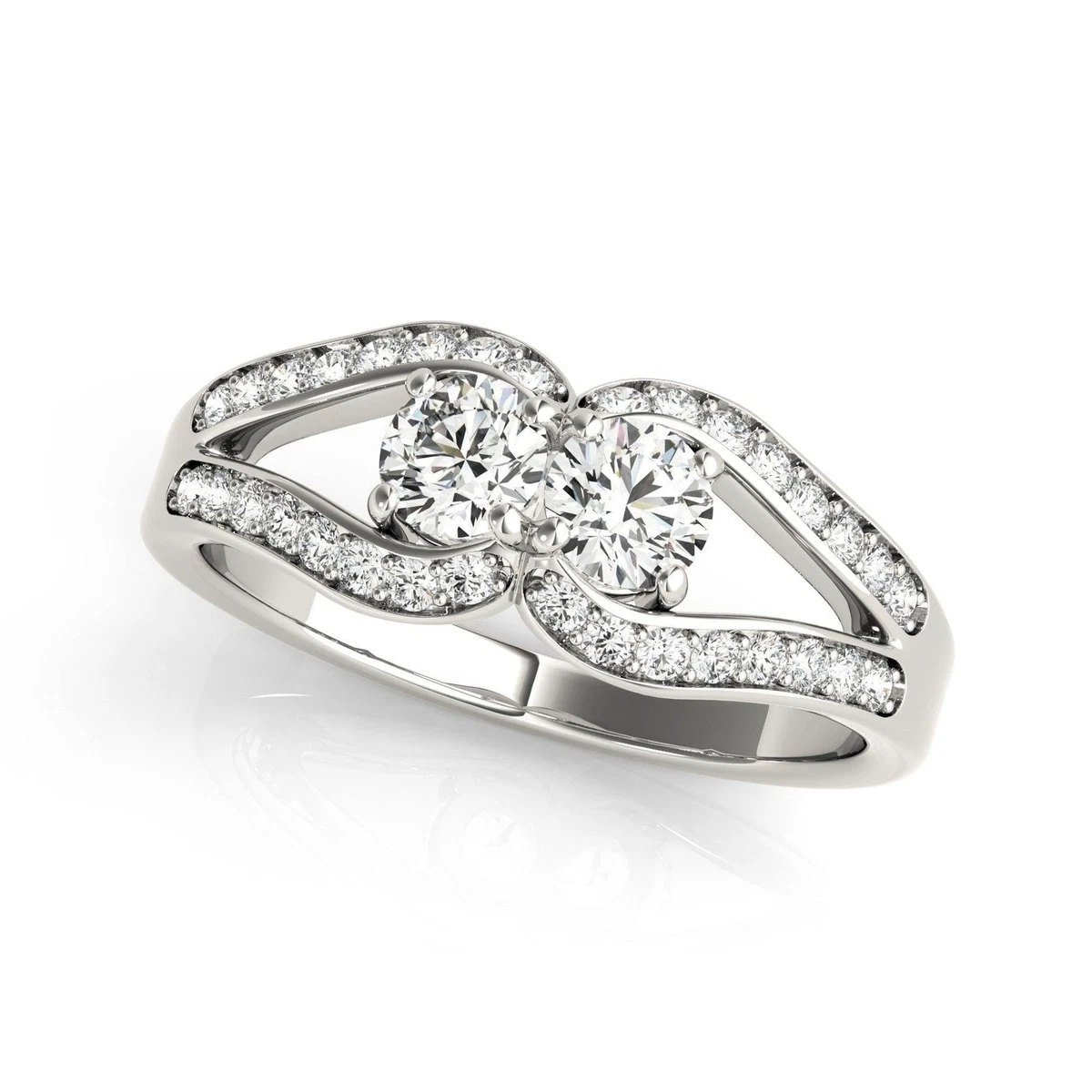 Two Stone Split Shank Design Diamond Ring in 14k White Gold (3/4