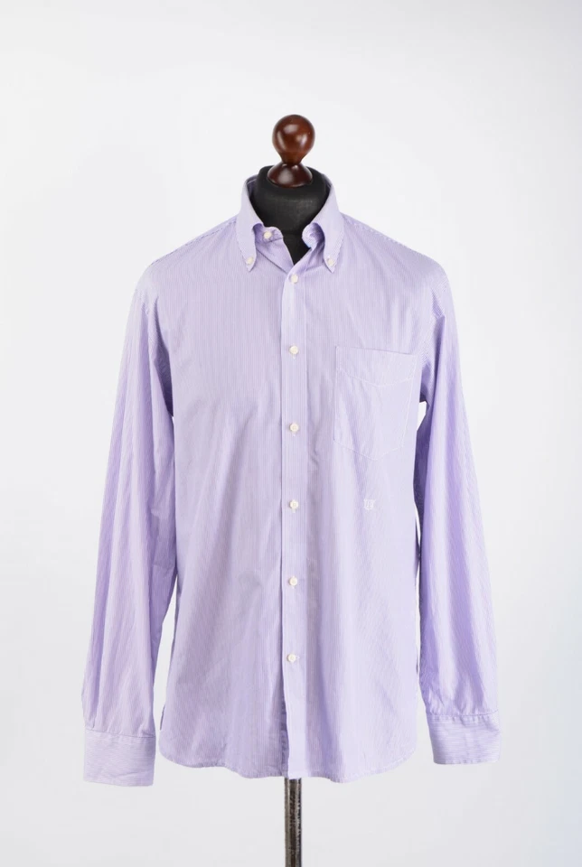 Hackett Lilac/White Striped 100's Two Ply Cotton Shirt Size Medium P-P 22" Foto 2 de 4