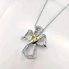 Elegant Guardian Angel With Heart Rhinestone Decor Hollow Pendant Necklace