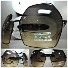 OVERSIZE VINTAGE RETRO Style SUNGLASSES Large Big Hexagon Black Frame Smoke Lens