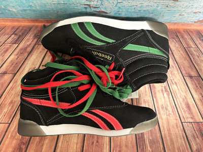 NEW Reebok Freestyle Hi-Top Sneakers Human Rights Now! Women Sz 7.5 HQ4141 Black