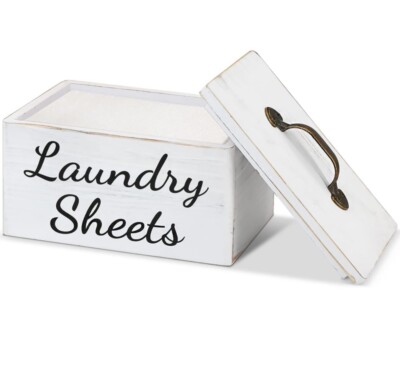 Laundry Dryer Sheet Dispenser Wooden Holder w/Lid for Laundry Room Storage Decor
