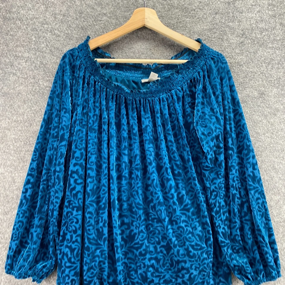 Blusa Loft Mujer L Grande Azul Geométrica Manga Larga Cuello Redondo Pullover Forrado Foto 3 de 4