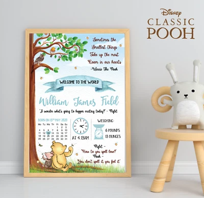 Personalised Winnie The Pooh Baby Print • Pooh Bear Welcome To The World Print