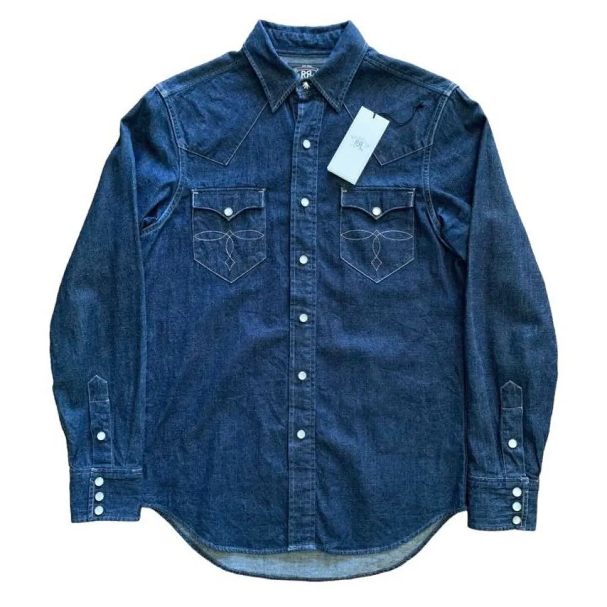 RRL Ralph Lauren Buffalo Denim Concho Button Western Shirt S Used