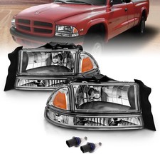 Fits 1997-2004 Dodge Dakota Durango Chrome Clear Headlights Head Lamps Lhrh
