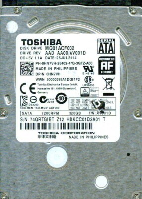 MQ01ACF032  AAD AA00/AV001D  HDKCC01D2A01 T   TOSHIBA 320GB  AV001D  2014
