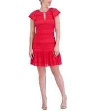 Jessica Howard Women's Flutter sleeves Lace A-Line Dress casual formal Red 12