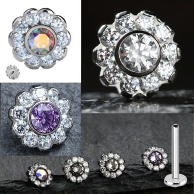 1,2mm Titan Labret Kristall Blume Aufsatz glitzer Ohr Helix Conch Piercing
