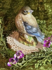 Vintage Finch Blue Hand Painted  Blue Bird Satin finish Made in Japan Vintage Fi