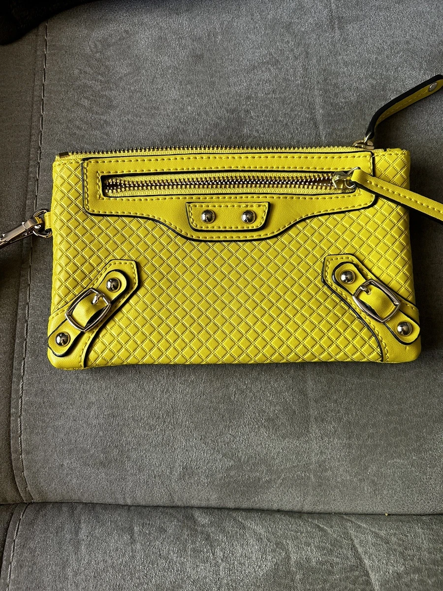 Danier Genuine Leather Purse Zippered Yellow Wristlet Clutch