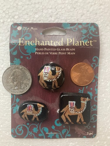 3 Hand Painted Glass Beads with a Camel - Never used