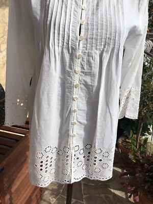 Tunique Blanche En Coton Fragonard Taille 38 - Broderie Dentelle, Style Bohème Hippie