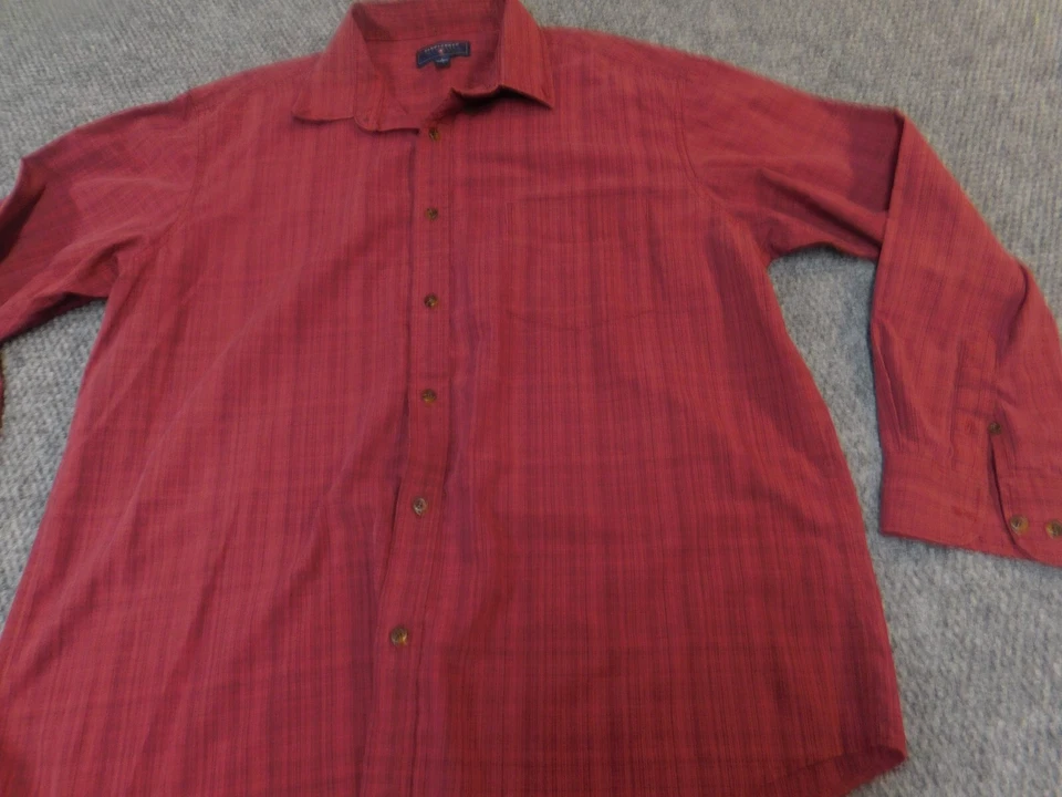 Saddlebred Mens Button Down Shirt L red classic fit wrinkle - Image 2 of 4