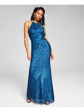 BLONDIE NITES Womens Gown Dress Teal Sleeveless Up Back Lined Juniors 1