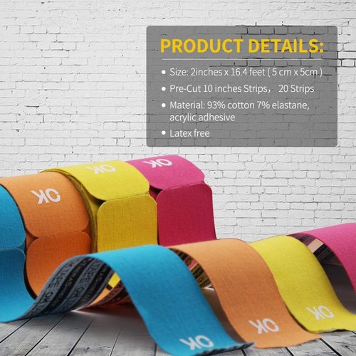 10-Inch Precut Kinesiology Tape - 20 Strips for Active Support & Movement, Black - Picture 4 of 11