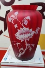 RED FENTON Optic Ribbed HAND PAINTED VASE 395/1500 Signed 9"