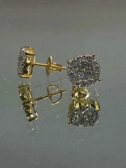 Aretes de moissanita blanca de corte princesa de 3 quilates enchapados en oro amarillo de 14 quilates para hombre Foto 3 de 4
