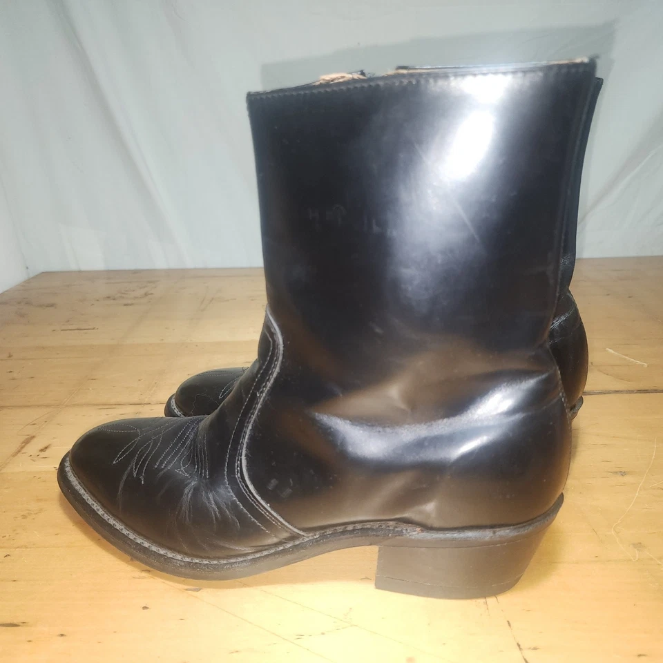 Botas De Colección Para Hombre Talla 7D Cremallera Lateral Motociclista Occidental Hechas en EE. UU. Punk Cuero Negro Foto 4 de 4