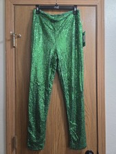 Tipsy Elves Womens Leggings Medium Green Sequin Party Pants Size Large