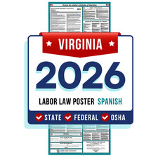 Virginia State and Federal Labor Law Poster 2026 SPANISH - Non-Laminated Paper