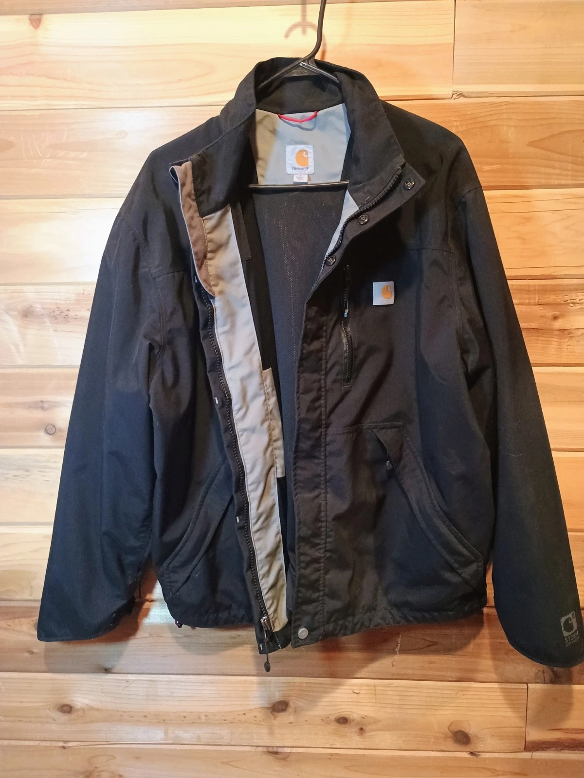 Carhartt Men's Jacket Large Storm Defender Black No Hood Full Zipper