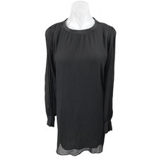 Zara Black Pleated Plisse Crew Neck Pullover Long Sleeve Mini Shift Dress Size M