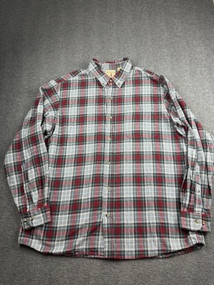 RedHead Men's 2XL Button Down Plaid Shirt Long Sleeve Red Gray Casual