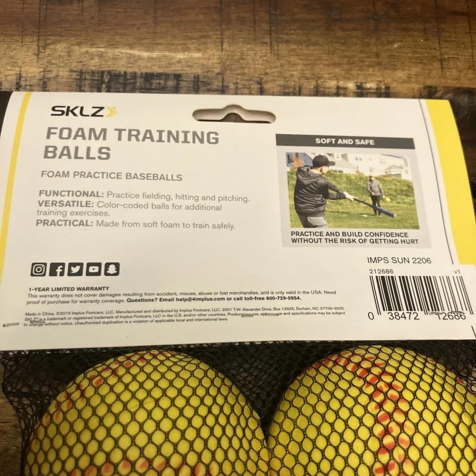 Paquete de 6 pelotas de béisbol de entrenamiento de espuma SKLZ - blancas/amarillas/azules Foto 4 de 4