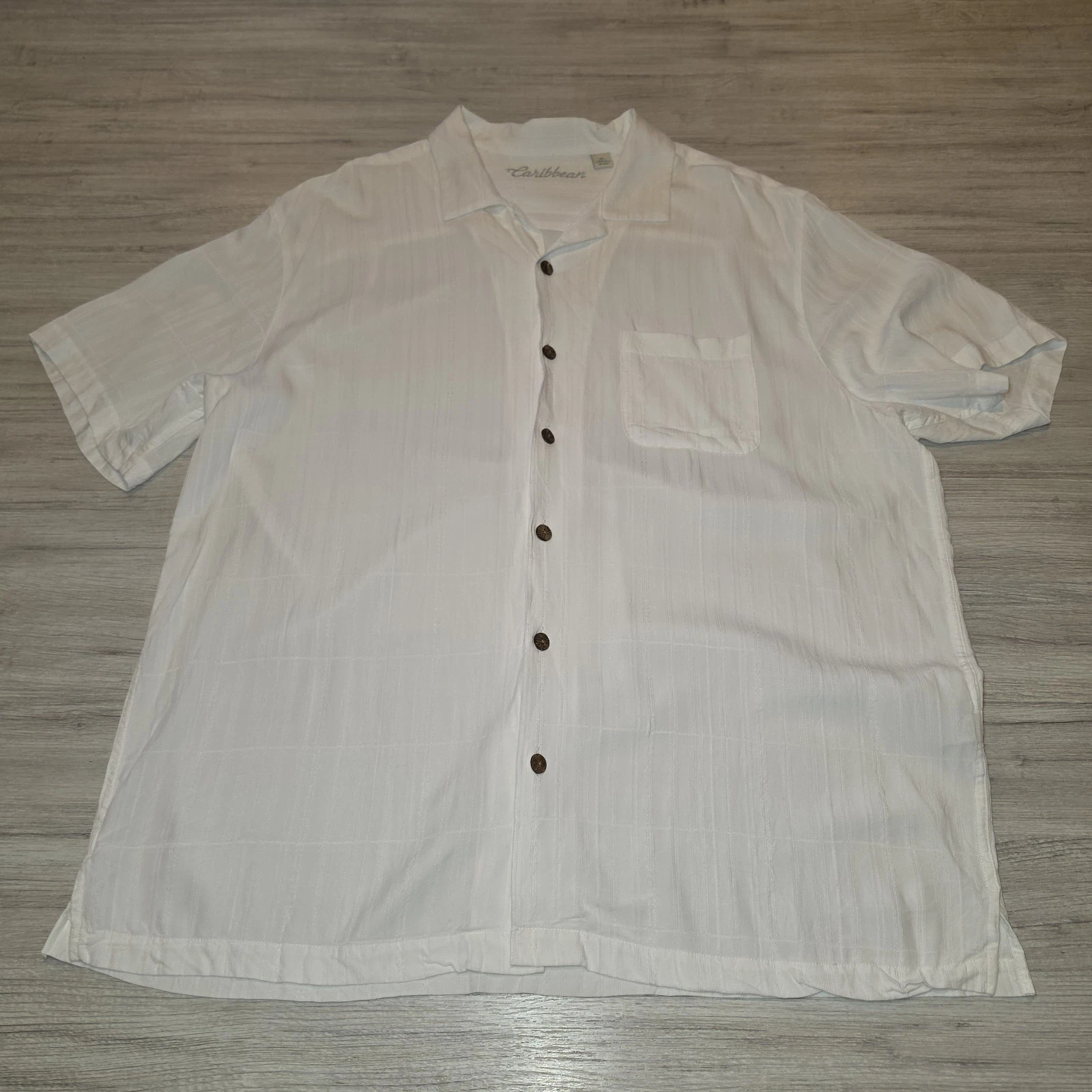 Caribbean Hawaiian Short Sleeve Button Down Shirt Men's White Size XL B6