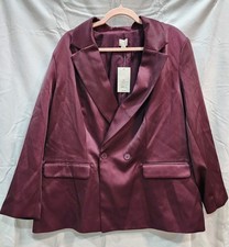 A New Day Womens Structured Satin Double Breasted Burgundy Blazer Size XXL