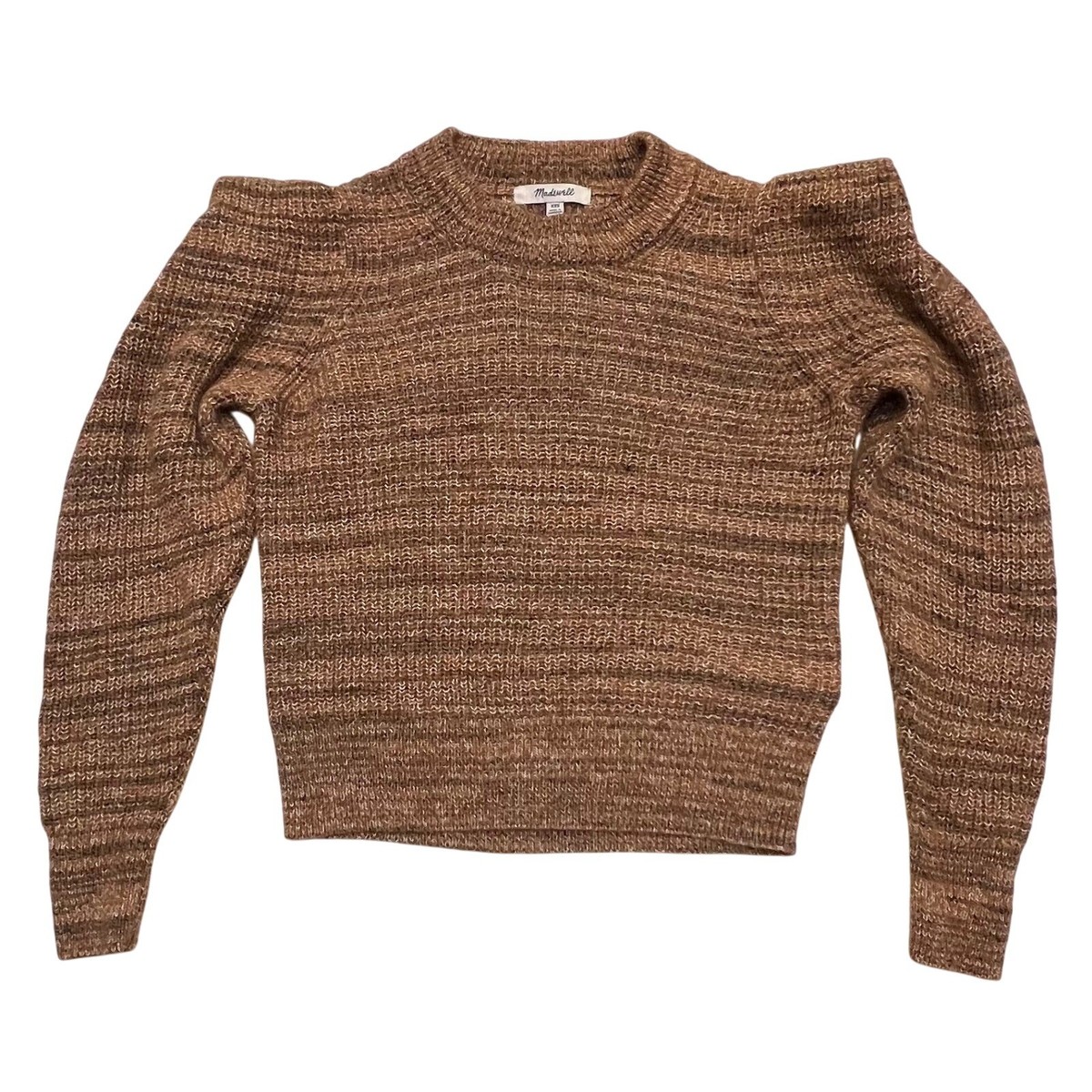 Madewell Brown Puff Sleeve Marled Knit Alpaca Blend Cozycore