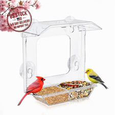 Clear Window Bird Feeder with 4 Suction Cups  Dual Seed Tray for Wild Bird View