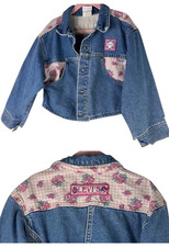 Vtg 90s Levi's Denim Jean Jacket Coat Girls 6 Floral Blue Pink USA Made f