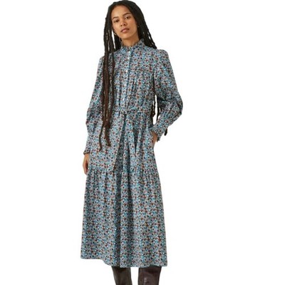 Weekend Max Mara Women s Timoteo Floral Print Midi Dress S/M Blue Long Sleeve