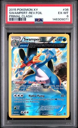 2015 POKEMON XY PRIMAL CLASH #36 SWAMPERT-REVERSE FOIL PSA 6