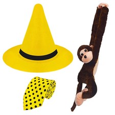 Man in the Yellow Hat Costume, Yellow Hat with Polka Dot Tie Stuffed M...