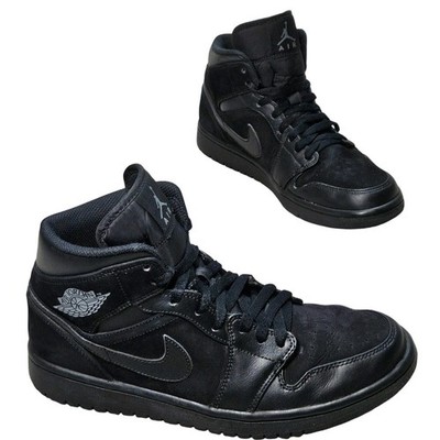 Jordan 1 Mid Triple Black Mens Sneakers 554724-050 Size 9 Black Black AS IS.