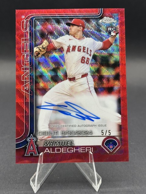 2025 Topps Chrome - Rookie Autographs Samuel Aldegheri Red /5 Debut