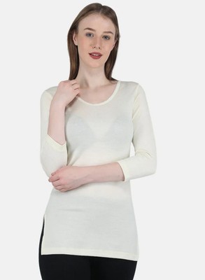 Monte Carlo Damen Creme Einfarbig Thermo Wolle Longline Top Base Layer, L