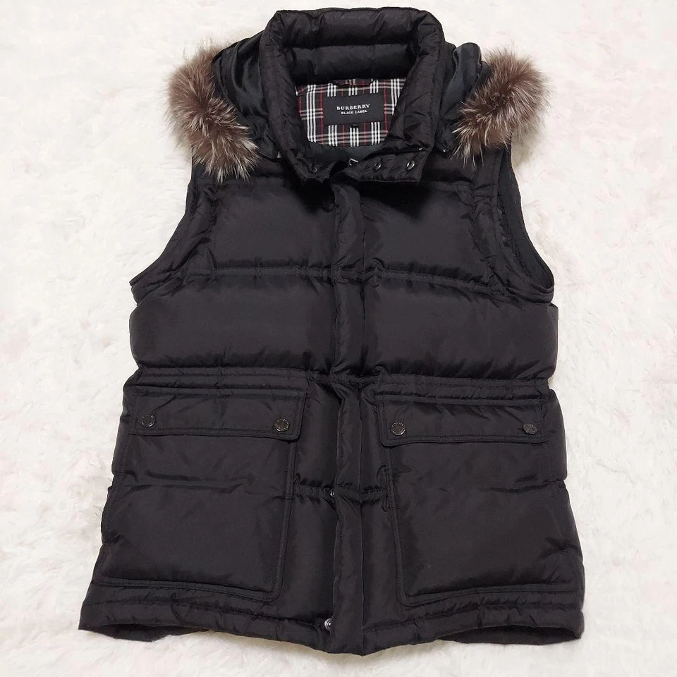 Burberry Black Label Down Jacket Vest, Fur, 3-Way, Black, Size 34 - Image 2 of 4