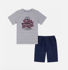 Lucky Brand Boys 2-Piece Short Set  Gray  Blue,3T NWT