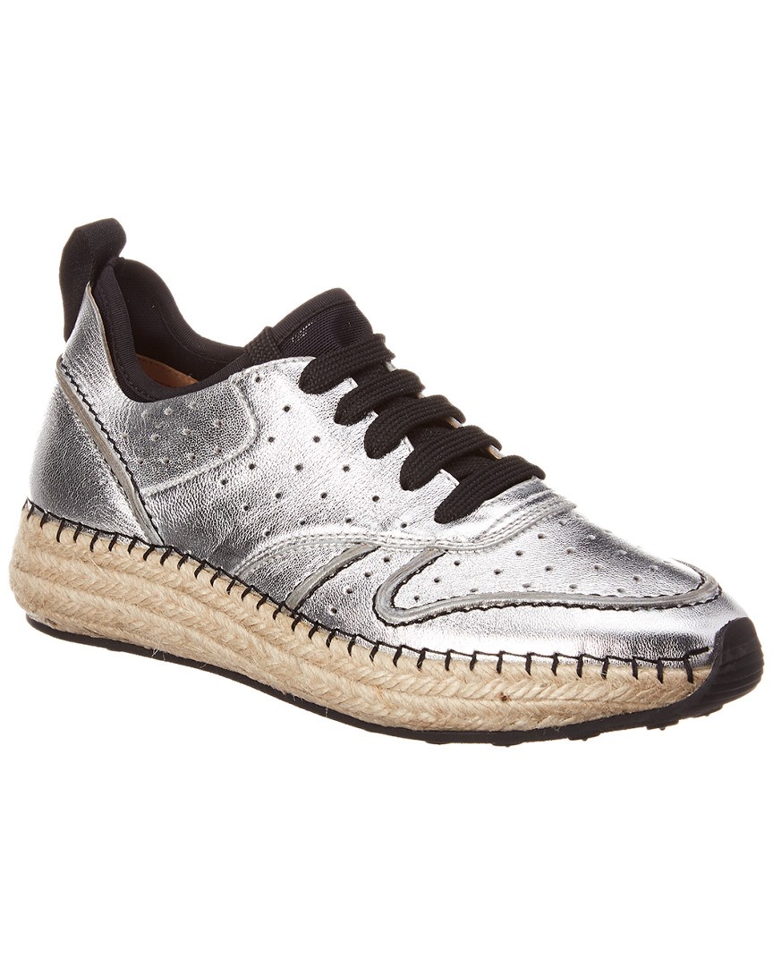 Tod S Leather Espadrille Sneaker Womens Silver 34 22590₽