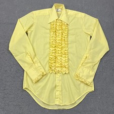 VTG After Six Tuxedo Dress Shirt S4 Butter Yellow Pastel Ruffled 70's HOCO Prom